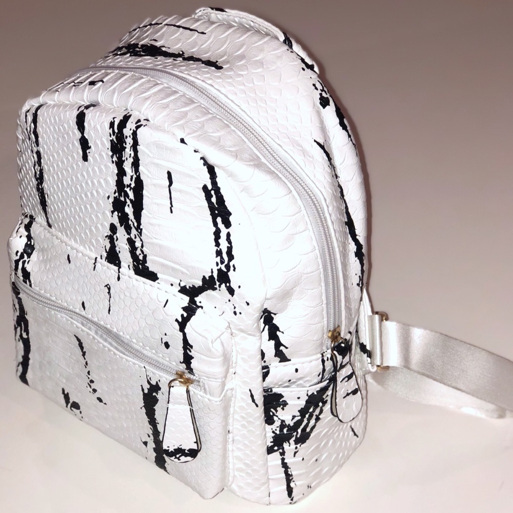 White and Black Marble Mini Backpack - Picture 2 of 3